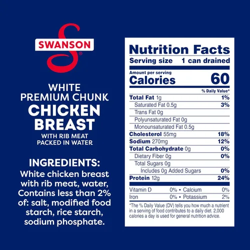 Miniatura 2 de Swanson White Premium Pechuga de Pollo en Lata en Agua, Pollo Totalmente Cocinado, Lata de 4.5 OZ
