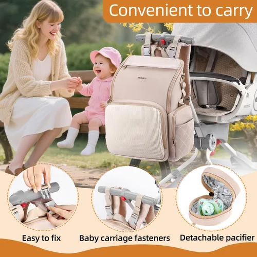 Miniatura 6 de Elegante bolsa de pañales para bebé, bolsa de bebé con cambiador, funda para chupete y correas para cochecito, mochila grande para pañales