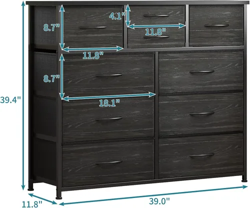 Miniatura 3 de LUMTOK - Cómoda de 10 cajones, cómodas de tela para dormitorio, pasillo, guardería, armarios, marco de acero, parte superior de madera, mango fácil