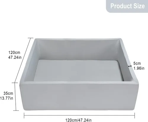 Miniatura 2 de TRENDBOX Pozo de bolas extra grande de 47.2 x 47.2 x 13.8 pulgadas, equipo suave de espuma viscoelástica para niños pequeños, gris claro