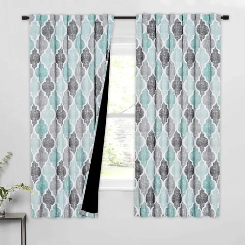 Miniatura 20 de Beauoop Cortinas 100% Opacas de 45 Pulgadas de Largo, 2 Paneles para Dormitorio, Sala de Estar, Gris Aqua Marroquí Geométrico, Oscurecimiento