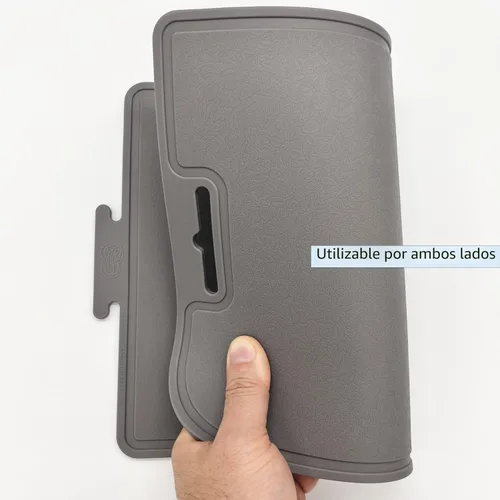 Miniatura 6 de Tabla de cortar de silicona gruesa de doble cara hecha en Corea, 14.3 x 9.7 pulgadas, diseño plegable, mango de agarre para goteo, apto para Gris