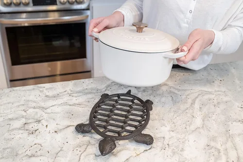 Miniatura 2 de GASARÉ, Salvamanteles de hierro fundido para platos calientes, ollas y sartenes, salvamanteles de metal, diseño de tortuga marina, tapas de patas
