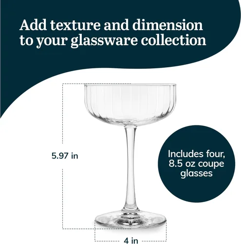 Miniatura 3 de Libbey Vasos de cóctel con paneles, 8.5 onzas, con tallo de línea fina acanalada, juego de 4 vasos de cóctel de Martini aptos para lavavajillas