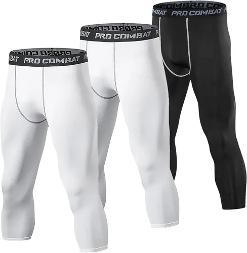 SS COLOR FISH Paquete de 3 pantalones de compresión 34 para hombre, capa base atlética, entrenamiento, deportes, correr, leggings para correr para