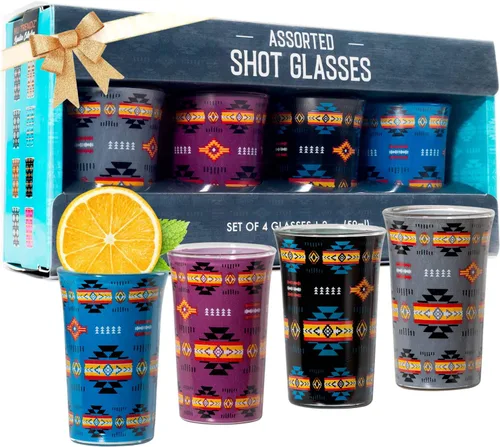Miniatura 8 de Juego de 4 vasos de chupito transparentes con base pesada del suroeste y aptos para lavavajillas para licores, whisky, tequila, vodka, fiesta