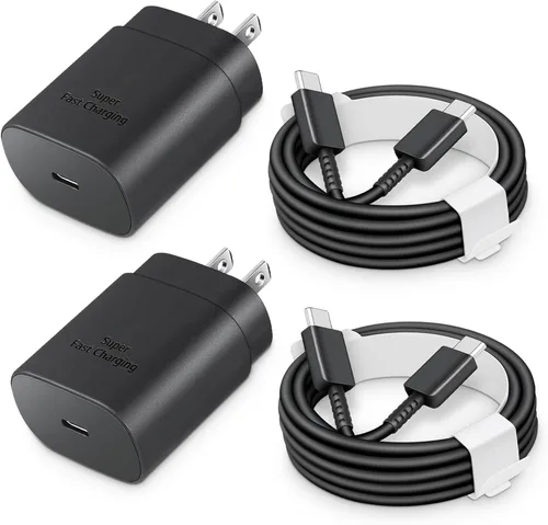 Bloque de Carga Rápida USB-C de 25W con Cable C a C [Compatible con PD PPS] para Galaxy S24/S23/S22, Pixel 8/7, Z Flip 5, iPhone 17/16/15 - Cargador