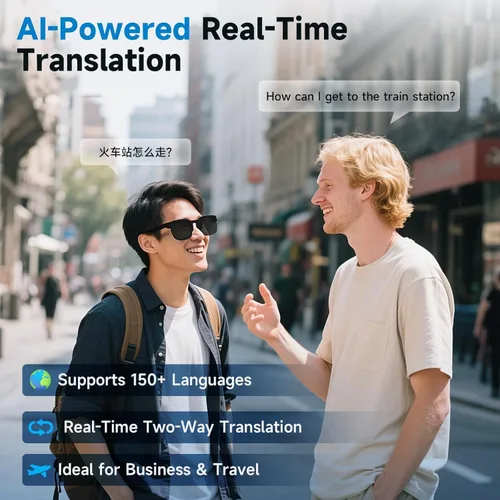 Miniatura 3 de Lentes inteligentes AI Translator con audio Bluetooth, lentes fotocrómicas, asistente de voz, lentes de sol de oreja abierta para hombres y mujeres
