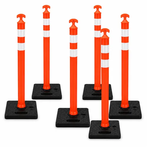BESEA 6 Pack 36" Traffic Delineator Cones with Water-Fillable Base, Orange Reflective Safety Delineator Posts for Construction, Parking Lots, Road