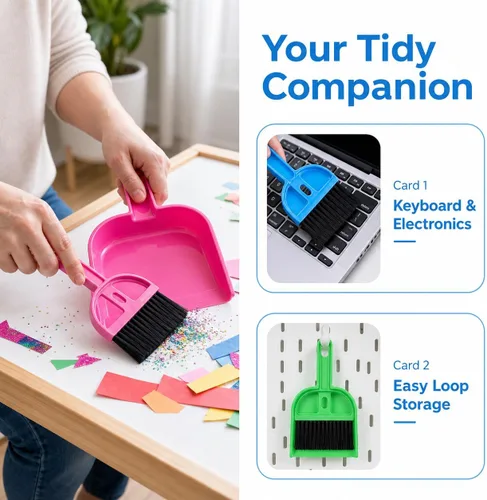 Miniatura 4 de TOPZEA Juego de 6 mini recogedor de polvo y cepillo, juego de recogedor de escoba de mano para mesa, escritorio, encimera, teclado, gato, perro