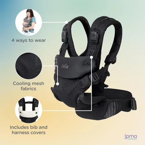 Miniatura 4 de Joie Savvy Air - Portabebés de malla 4 en 1, transpirable, ergonómico con 4 posiciones de transporte, tela de malla refrescante, correas acolchadas