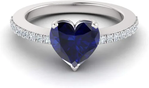 Miniatura 2 de Diamondere Anillo de compromiso de diamantes y piedras preciosas de talla corazón natural y certificado en oro blanco de 14 quilates Anillo