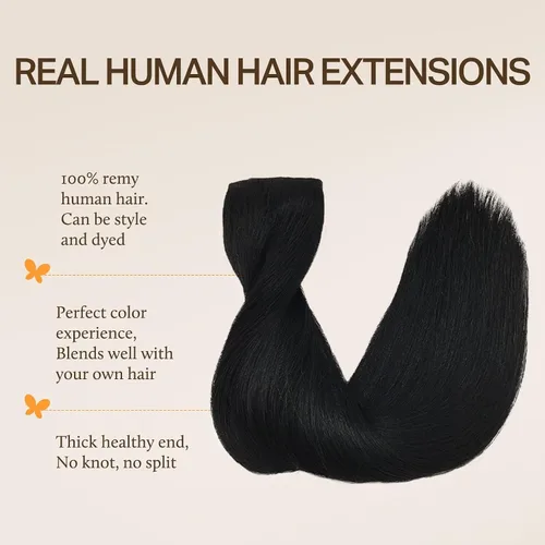 Miniatura 2 de DOORES Extensiones de cabello con alambre, 18 pulgadas, 95 g, extensiones de cabello Remy de color negro azabache con alambre invisible, línea