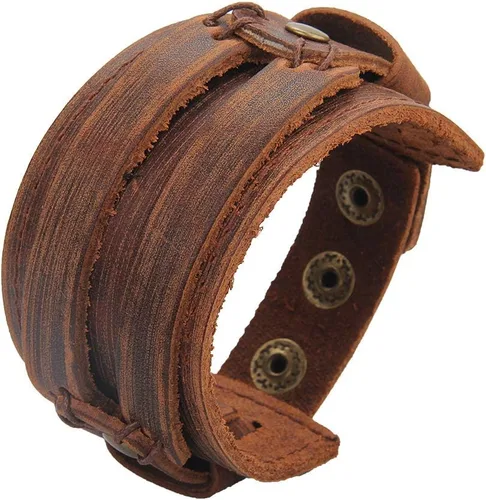 Miniatura 61 de Jeilwiy Pulseras de cuero punk para hombres, pulseras hechas a mano, brazalete ancho, joyería trenzada, color negro y marrón, ajustable, regalos