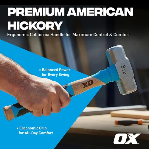 Miniatura 4 de OX Tools Pro Series - Martillo para enmarcar California de 3 libras, martillo de garra recta de cara fresada con cabeza de acero forjado y mango