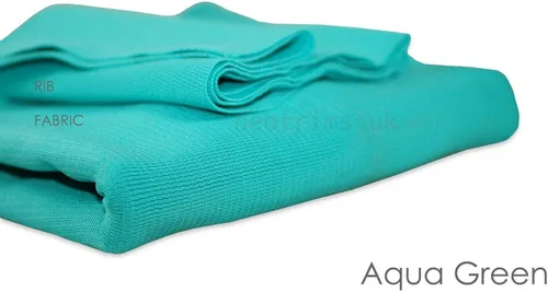 Miniatura 3 de Tejido elástico de punto de punto de poliéster y puños a juego con ribete en las cinturas. Material de confección de vestidos y costuras para Aqua