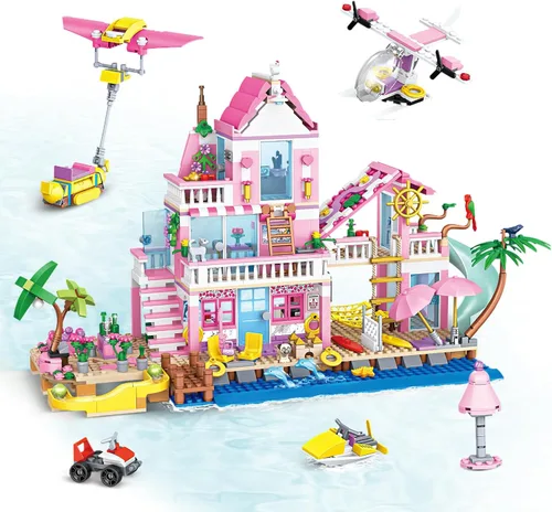 Miniatura 8 de Pink Girls Seaside Beach Villa Friends - Juego de construcción compatible con Lego Friends, juguete educativo para niños de 8 a 12 años en adelante