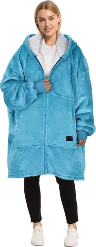 Catalonia Sudadera con capucha con cremallera, abrigo de sherpa de gran tamaño para hombres y mujeres, regalo cómodo para ella, color aguamarina
