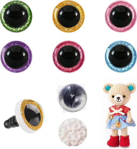 Miniatura 16 de MUCUNNIA 120 ojos de seguridad de 0.315 pulgadas para Amigurumi Ojos de seguridad de plástico con purpurina para ganchillo con arandelas, ojos