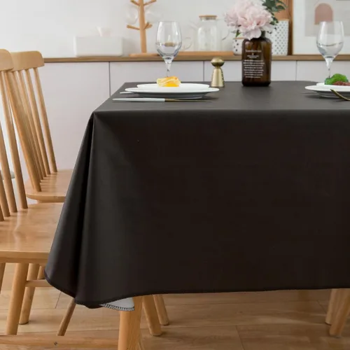 Miniatura 4 de LIBERECOO Mantel de vinilo con reverso de franela, negro sólido, impermeable, resistente a las manchas, mantel de mesa fácil de limpiar