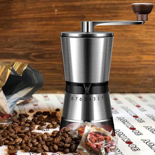 Miniatura 6 de Molinillo de café manual, capacidad de 6.53 oz con rebaba cónica de molienda de cerámica de 1.417 in, ajuste ajustable externo de 8 velocidades