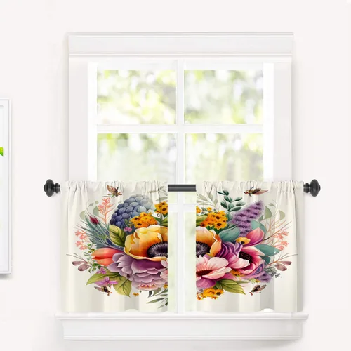 Miniatura 36 de Cortinas opacas de poliéster multicapa para cafetería, con diseño de diamantes, 2 unidades, 26 x 24 pulgadas