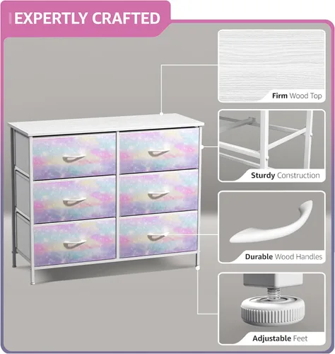 Miniatura 6 de Sorbus Cómoda para Niños con 6 Cajones – Organizador Cómoda de Almacenamiento Mesa de Noche – Marco de Acero, Superficie de Madera, Contenedores