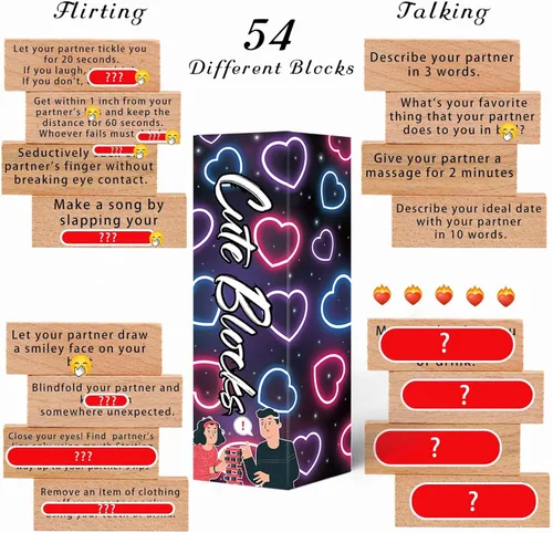 Miniatura 2 de Divertido regalo para el día de San Valentín 2026: 54 divertidos bloques apilables, juego romántico: hablar, atreverse, desafío para aniversario