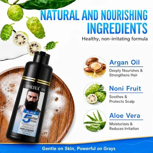 Miniatura 5 de Champú de tinte para barba y cabello negro para hombre 3 en 1, colorante herbario de larga duración para cabello gris, bigote y barba en minutos