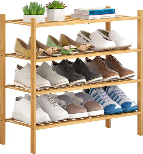 Miniatura 22 de Zapatero de bambú apilable para zapatos, organizador de almacenamiento para unidad, entrada, pasillo y armario, estante resistente independiente