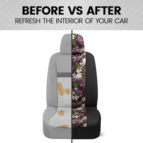Miniatura 6 de BDK Fundas de asiento de coche de piel sintética con flores rosas para asientos delanteros, paquete de 2 – Patrón floral con reposacabezas a juego