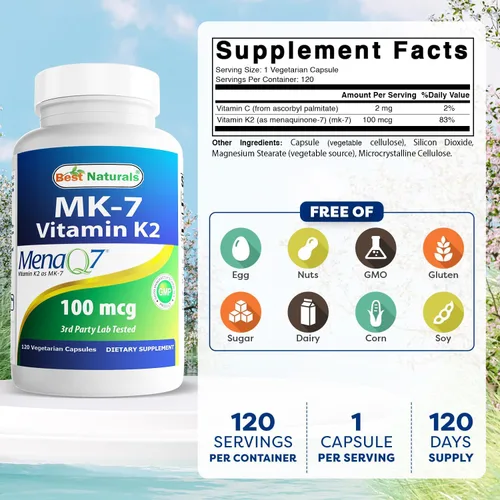Miniatura 2 de Best Naturals MK-7 Vitamina K2 100 mcg 120 Vcaps