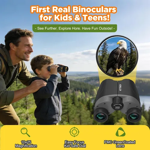 Miniatura 2 de Binoculares compactos de 10 x 25 para adultos y niños, mini prismáticos de alta potencia con prisma BAK4 y revestimiento FMC para observación