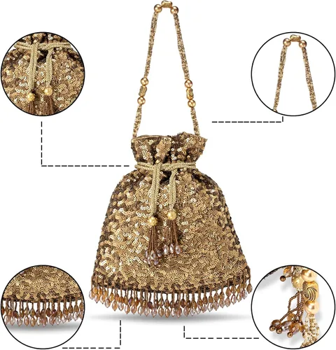 Miniatura 3 de Aheli Indian Potli - Bolsas de noche para mujer, estilo étnico, con cordón