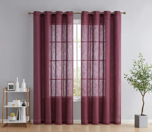 Miniatura 19 de HLC.ME - Cortinas de lino sintético con textura semitransparentes que mantienen la privacidad y filtran la luz, con ojales, cortas y de tela delgada