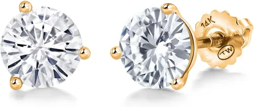 Miniatura 202 de Gem Stone King Aretes de Martini de oro amarillo de 14 quilates Aretes de tuerca de 3 puntas para mujeres y hombres Redondos de 0.236 pulgadas