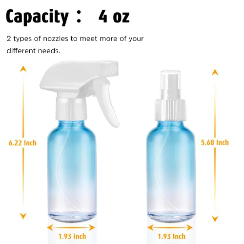 Miniatura 4 de Tecohouse Botellas pulverizadoras de vidrio de 4 onzas, paquete de 2 botellas de spray para cabello vacías recargables rociadores de niebla fina