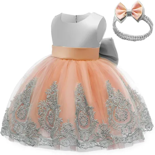 Miniatura 2 de CMMCHAAH - Vestidos de fiesta y concurso, con encaje y bordado, con lazo, tutú y diadema, para bebés y niñas, tallas 0-6T