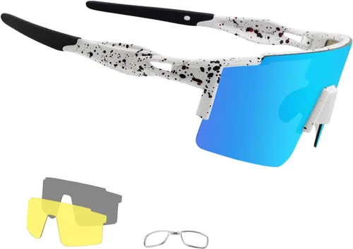 Miniatura 17 de OULAIQI Gafas de sol de ciclismo, polarizadas, para hombres y mujeres, con 1 lente o 3 lentes intercambiables, gafas de béisbol Rojo