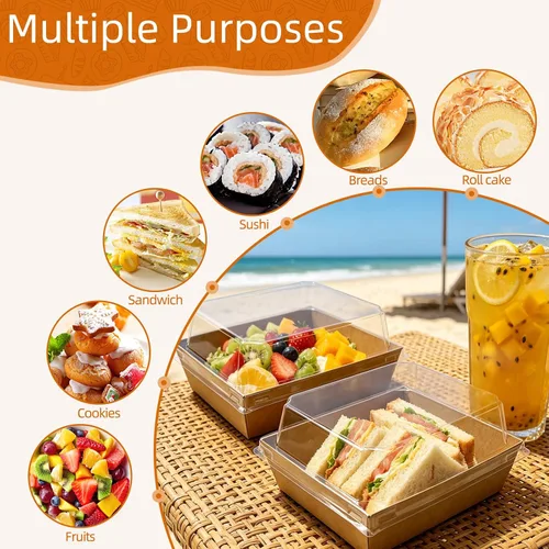 Miniatura 7 de Nexboraque Paquete de 100 cajas pequeñas de charcutería con tapas transparentes, caja de papel cuadrado desechable de 5 pulgadas para panadería