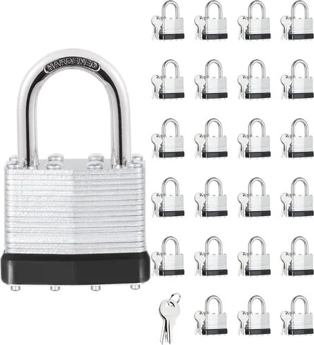 Miniatura 11 de 6 candados con las mismas llaves, acero laminado negro plata (1-9/16 pulgadas, 1.575 in), grillete normal para cobertizos, puertas, vallas, caja