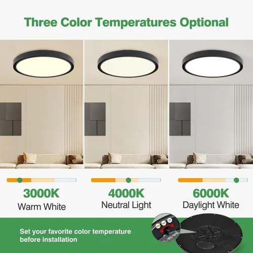 Miniatura 2 de 4PK - Lámpara LED de techo empotrada de 9 pulgadas, 18 W, 1860 lm, 3000 K/4000 K/6000 K CCT seleccionable, panel plano redondo de bajo perfil