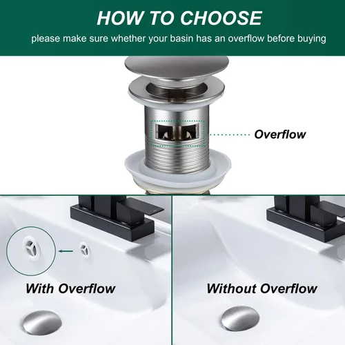 Miniatura 4 de Grifo de lavabo de lavabo de 4 pulgadas con cascada de 3 agujeros, grifo de lavabo moderno con desagüe desplegable de desbordamiento, níquel Níquel
