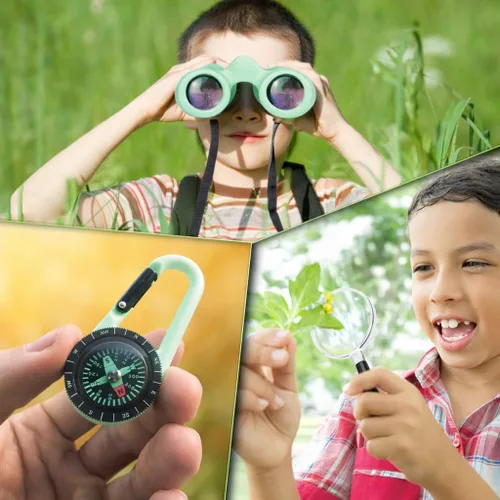 Miniatura 33 de Binoculares para niños – Juguete perfecto para niños pequeños y niñas – Juego extenso que incluye lupa y brújula – Potente aumento 8 x 21 – niños