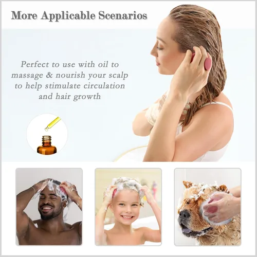 Miniatura 6 de FREATECH Cepillo de champú con masajeador con cerdas de silicona suave para el cuidado del cuero cabelludo, exfoliador y limpiador del cuero Rojo