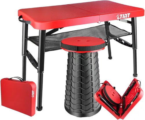 Miniatura 7 de Mesa plegable pequeña y taburete, portátil, altura ajustable, mesa de camping y picnic, 4 pies, ligera Verde