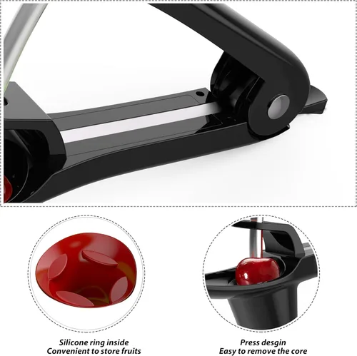 Miniatura 4 de Cherry Pitter - Makmzoon Cherries Corer Cherry Removedor de Cerezas, herramienta de acero inoxidable para hacer mermelada de cereza (negro)