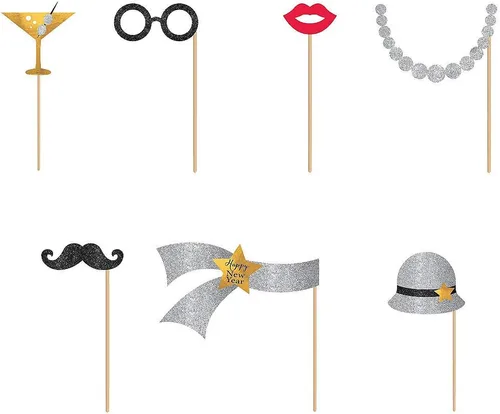 Miniatura 3 de Kit de fiesta de accesorios de fotos de lujo para Año Nuevo, 15 x 10 pulgadas (tamaño paquete), paquete de 21 unidades, accesorios vibrantes