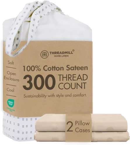 Miniatura 28 de Threadmill Home Linen Bedding - Juego de sábanas de 300 hilos, 100 % algodón, juego de cama de lujo, 4 piezas, tejido de satén suave, color blanco