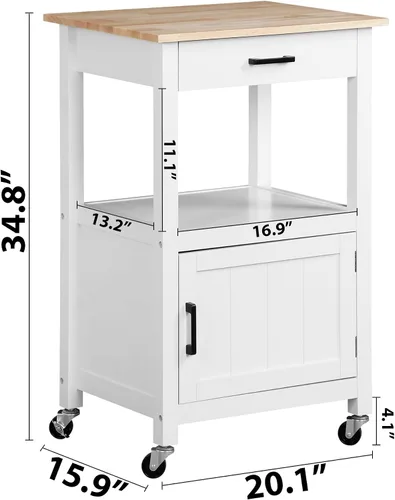 Miniatura 7 de ZENY Carrito de isla de cocina rodante con armario de almacenamiento y estante, carrito de cocina con cajón sobre ruedas, barra de café pequeña